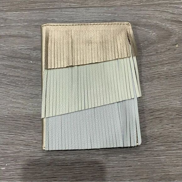 Anthropologie passport cover fringe gold white blue - Picture 1 of 4
